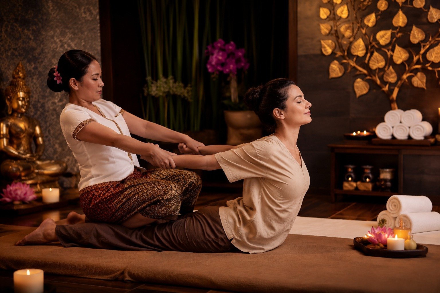Experience a traditional Thai massage that improves flexibility, relieves muscle tension, and restores energy and body balance.